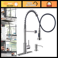 Brushed Nickel Pull Down Kitchen Faucet with Soap Dispenser Spring Sprayer