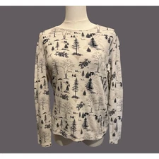 Croft & Barrow Classic Tee Toile Trees Holiday Cabincore French Country Top M