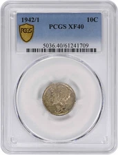 1942/1 Mercury Silver Dime EF40 PCGS