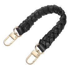 Braided Purse Handle 31cm/12.2" Short Black Leather with Gold Buckles