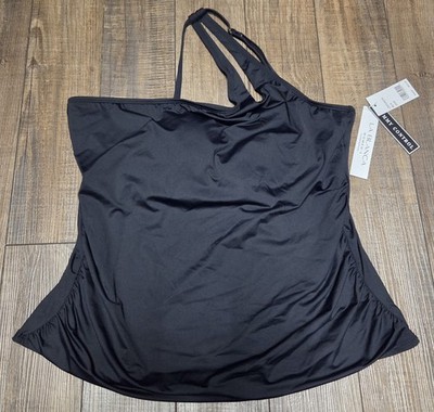 La Blanca Women's Plus Size Tummy Control One Shoulder Tankini Top  Black 20W 
