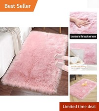Vibrant Pink High Pile Faux Fur Rug 2x3 ft - Perfect for Bedroom and Living Room