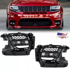 Front Bumper LED Fog Light Lamp w/ Cover Bezel For Jeep Grand Cherokee 2017-2022