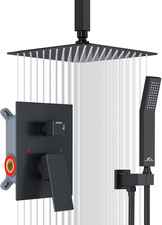 Rainfall Shower Faucet Set with High Pressure in Matte Black Ceiling Mounted S