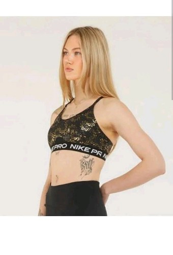 NIKE Pro Indy New! Black Sports Bra Gold Print Mermaid Yoga Running Sz M 10