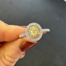 Oval Cut Simulated Yellow Citrine Halo Pretty Wedding Ring 14k White Gold Plated