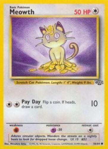 4x Lightly Played Meowth - 56/64 - Common - Unlimited Edition Pokemon Jungle - Bild 1 von 1