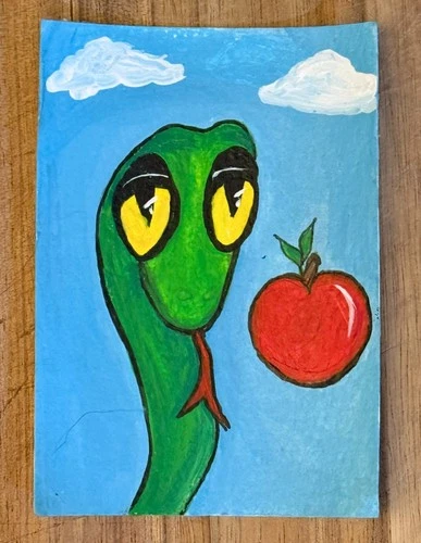 Temptation Snake - And He Has His Apple ACEO Original Painting signed by artist