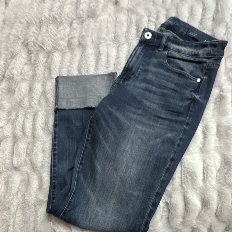 J. Jill Denim High-Rise Straight Leg Jeans Blue Medium Wash Cuffed Pockets 4