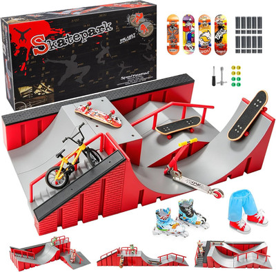 Fingerboard Skate Park Ramp Kit, Finger Skateboards Toys with Skates Sports Shor