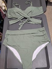 Women's 2 Piece High-Waisted Wrap Bikini Size XL In Olive Green