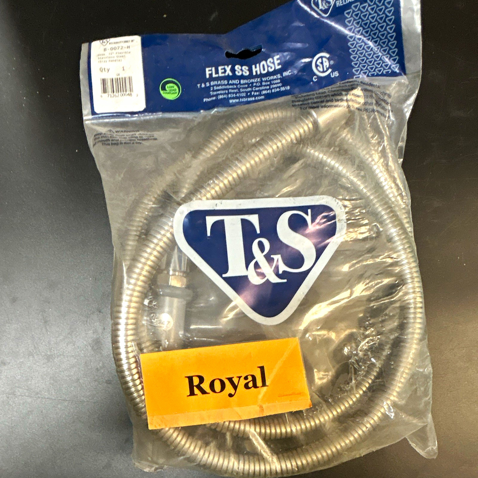 T&S B-0072-H Flex SS Hose, Flex Inlet Faucet Center, MPN B-0072-H