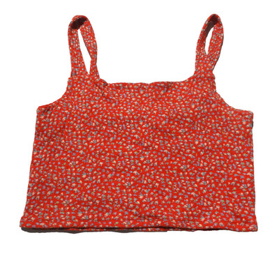 American Eagle Orange Knit Ribbed Floral Crop Top Size L Boho Artsy Festival