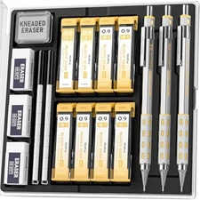 Nicpro Blocky Gear 0.9 Mm Mechanical Pencils Set In Case, 3 Pack Metal Pencil 8