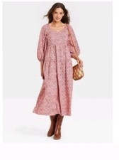 Universal Thread Puff Sleeve Pink Floral Cotton Midi/Maxi Dress XS NWOT