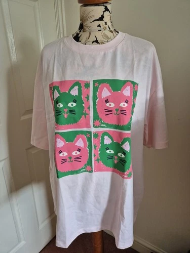 Lucy & Yak Cat Print LE Benny Oversized Cotton T Shirt  Size Medium BNWT