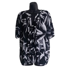 Banana Republic Womens Black White Tropical Leaf Ruffle Front Blouse Medium