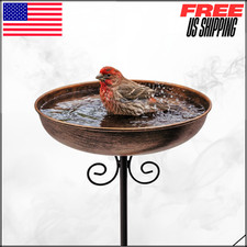 Small Metal Bird Bath Bowl W/ Stake Garden Yard Lawn Decor 0.4 Gallon 10"