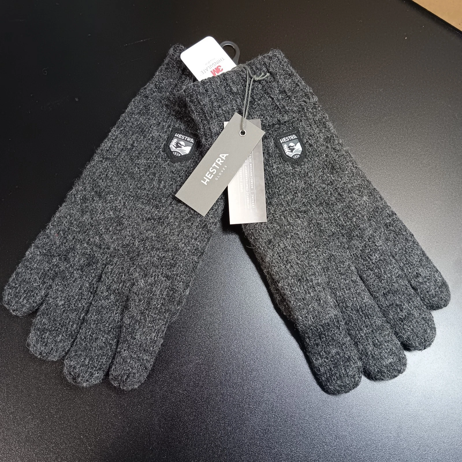 Hestra Charcoal Gray Gloves Mens Size 11/XXL Wool Blend 5 Finger Insulated New