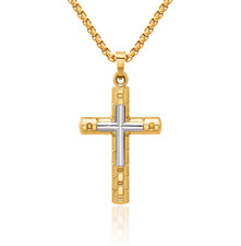 14K Solid Two Tone Gold Cross Necklace