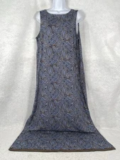 J Jill Maxi Dress Women’s L Tall Blue Brown Shift Sleeveless Paisley Stretch EUC