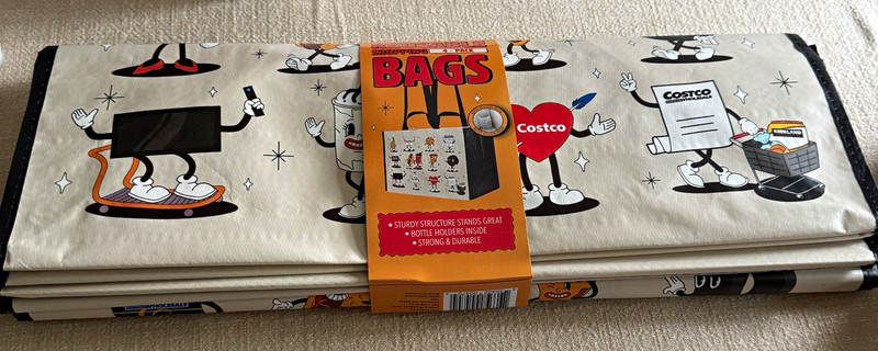 Costco Reusable Shopping Bags 4-Pack w/ Bottle Holders, Multicolor 20x14x11.5"