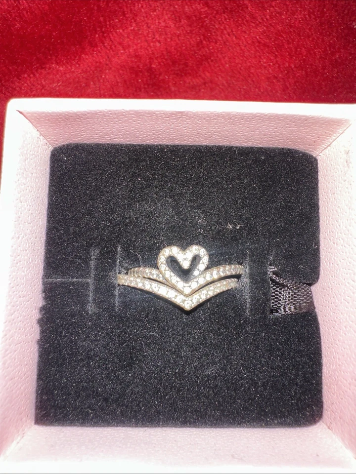 全新 100% 正品潘多拉 925 Ale 铺面闪闪发光 Wishbone 心形戒指 199302C01 — 第 2/3 张图片