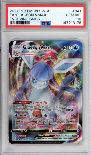 PSA 10 Glaceon VMAX Pokemon SWSH Evolving Skies Holo #041