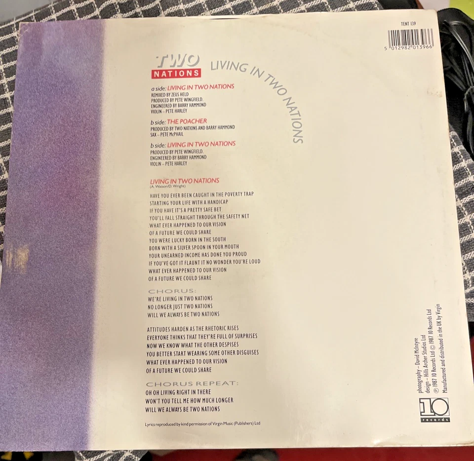 Two Nations - Living In Two Nations 12" Vinyl Record 1987 10 Records - Image 2 of 4