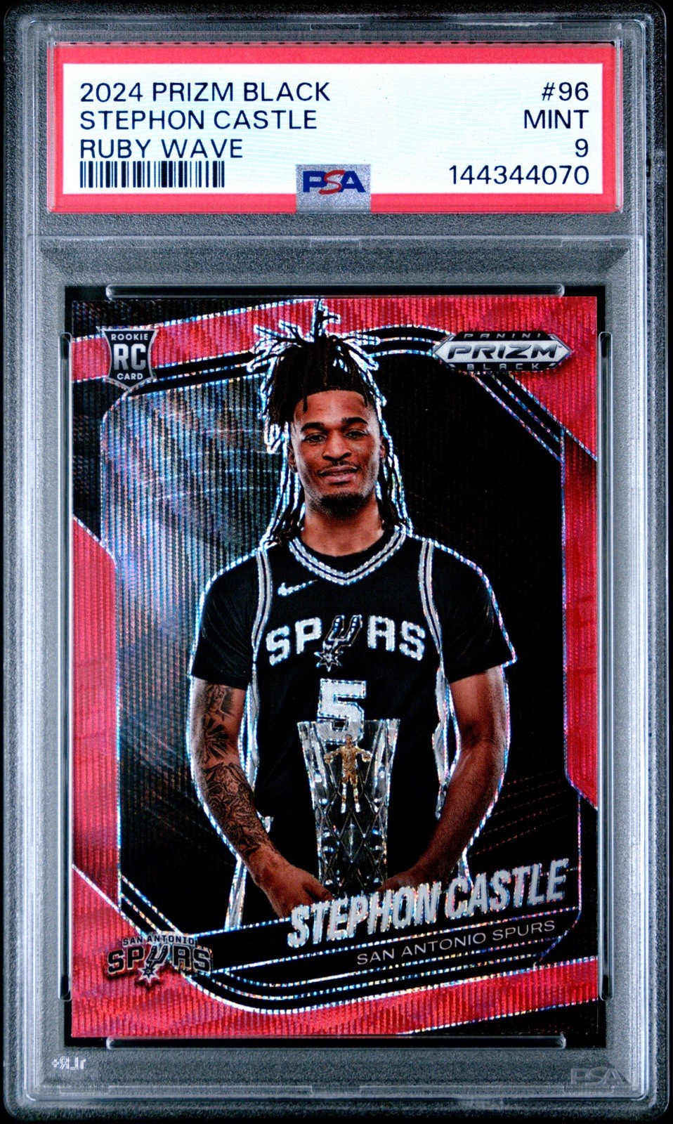 2024 Prizm Black Stephon Castle RC #96 Ruby Wave PSA 9 Spurs