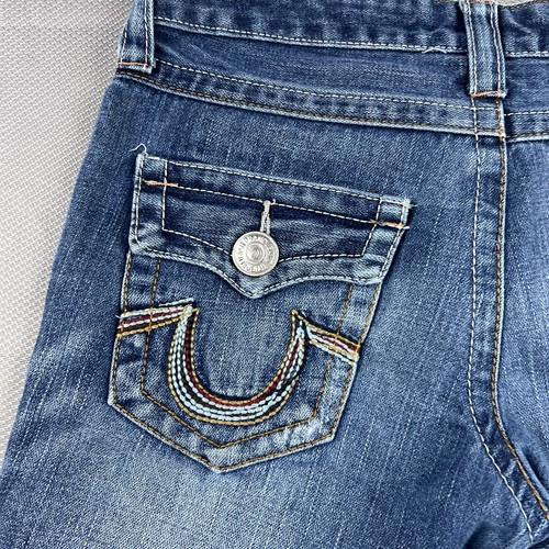 True Religion Jeans Women 28 Blue Joey Big T Y2K Bootcut Flare Jeans Flap Pocket - Picture 6 of 7