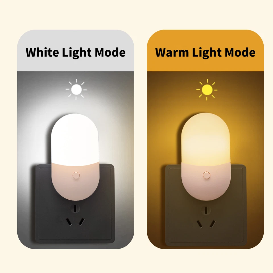 Luz nocturna enchufable LED de pared 4x luz de conversión de 2 colores baño cocina pasillo Foto 3 de 4