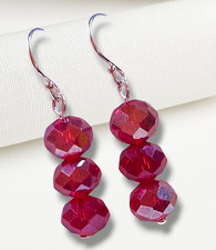 Sterling Silver Red Crystal Earrings Faceted Drop Dangle Hooks Handmade