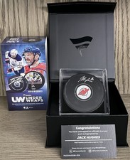2025 NHL Under Wraps Jack Hughes USA New Jersey Devils Auto Puck Fanatics Signed