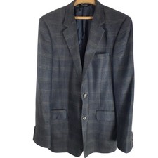 Jos A Bank Signature Collection Sport Coat 44L Wool Silk Blue Plaid Blazer