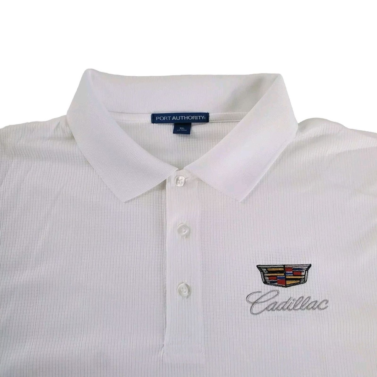 Cadillac Polo Golf Shirt New - White - Embroidered Logo - 3 Button