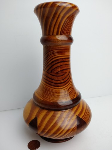 Handmade Segmented Multitone Wooden Vase 7.75" tall signed by Amos Butler - Picture 4 of 20