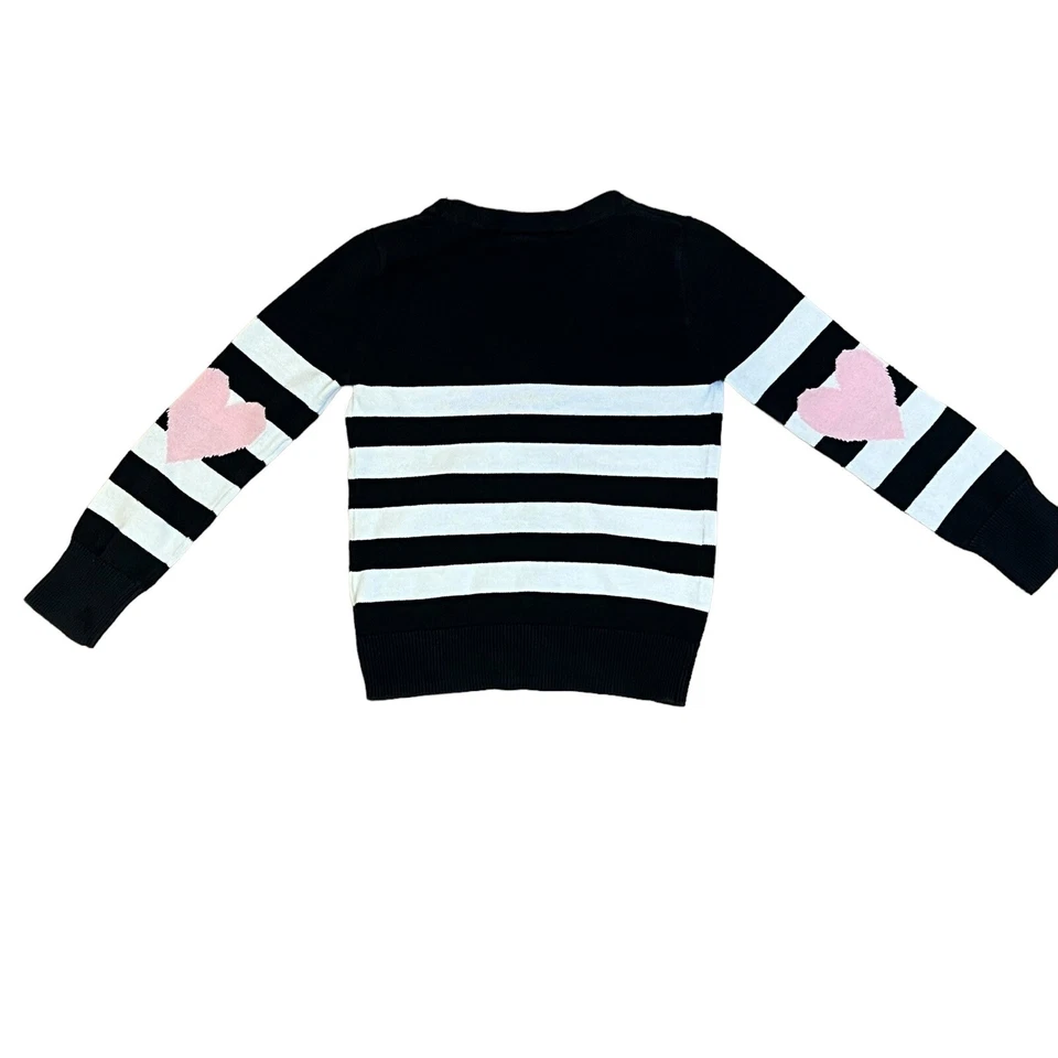 Cardigã feminino suéter tamanho 4 preto branco listras rosa coração Sonoma botão para cima - Imagem 3 de 4