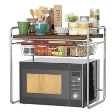 2-Tier Microwave Stand Utensils Microwave Oven Rack w/ Pull Out Drawer Household