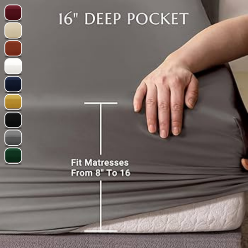 Deep Pocket Fitted Sheet Queen King Fully Elastic Fitted Sheet 16 Inch Bed Sheet