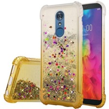 Funda Carcasa Liquid Quicksand Glitter Para LG Q7/Q7 Plus DORADA