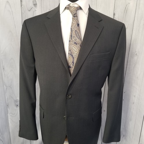 Chaps Men's Gray Blue Pinstripe 2 Piece Suit 44s Flat Front 36x29" Pants - Picture 10 of 19