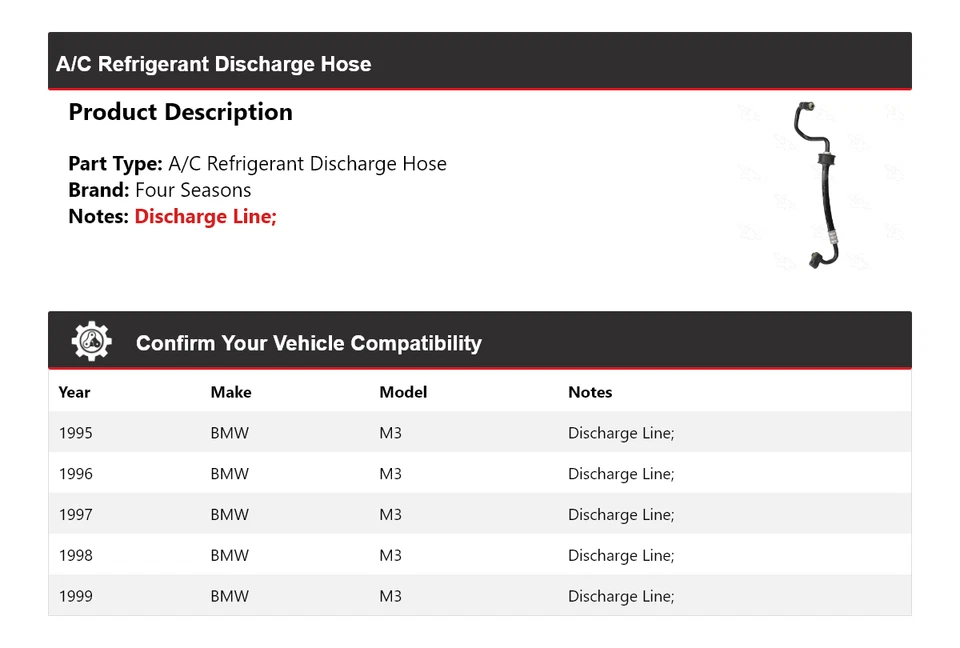 Manguera de descarga de refrigerante aire acondicionado BMW M3 1995-1999 4 estaciones 1996 1997 1998 Foto 2 de 4