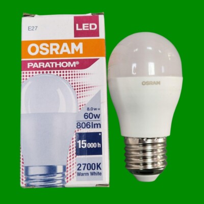 4x 8W (=60W) OSRAM Parathom LED, Golf G45, Edison ES E27, 2700K warm, Glühbirne