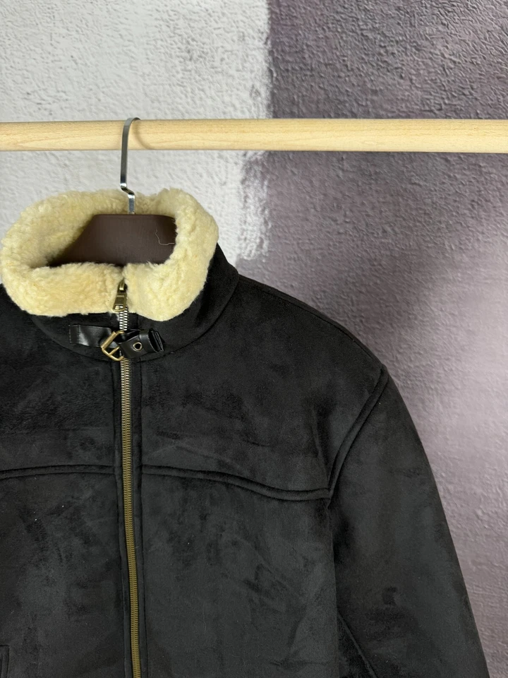 Vintage Black Faux Leather Suede shearling jacket size L-XL - Image 4 of 4