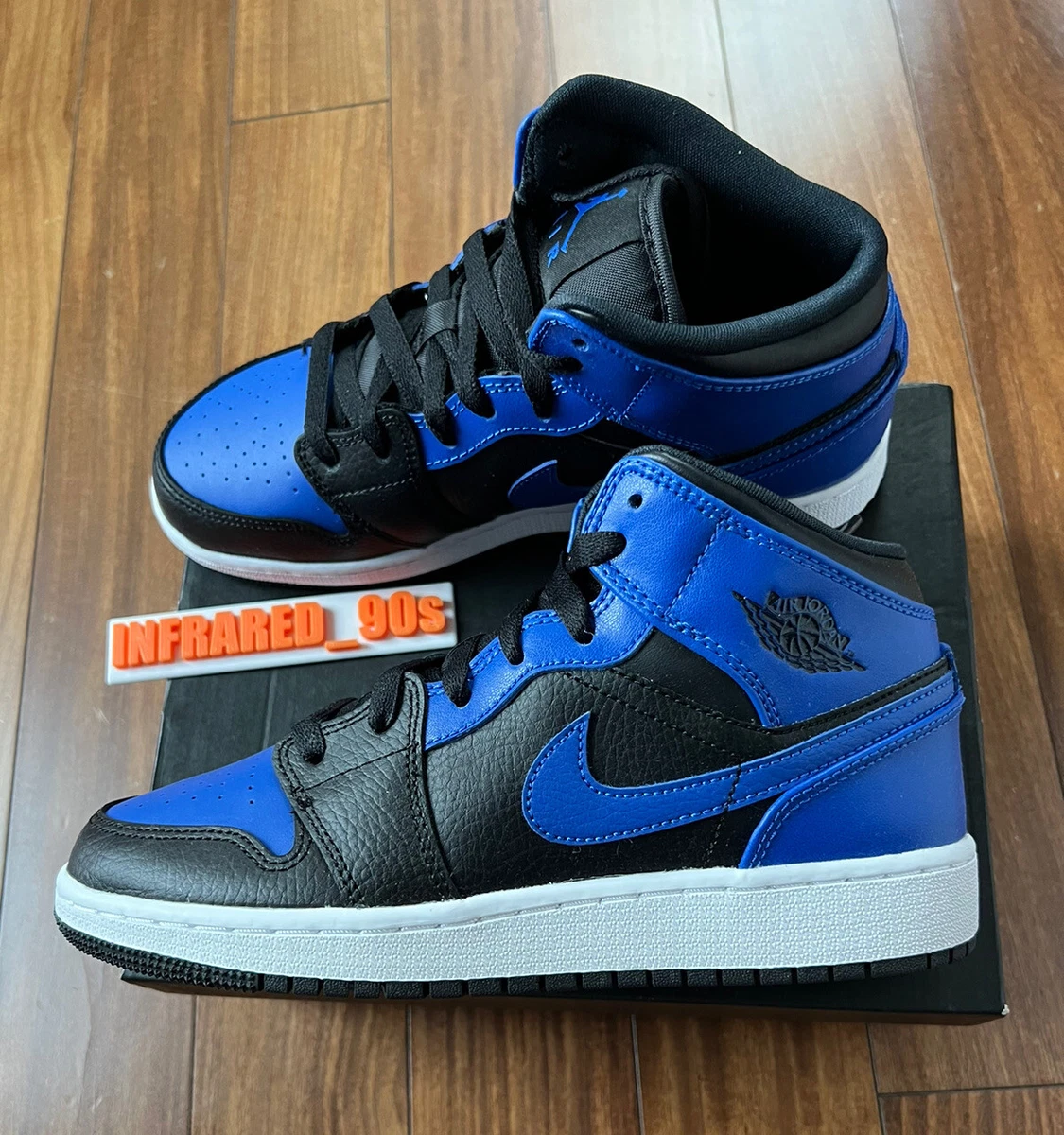 NEW Nike Air Jordan 1 Mid Hyper Royal Size 5Y Blue Black Leather 554725-077