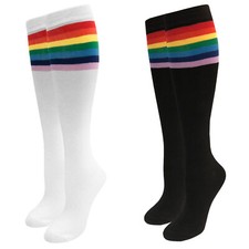 Women's Black or White Rainbow Stripe Knee High Socks