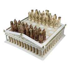 Chess Set Board Parthenon Temple & 32 Pieces Greek Roman Gods