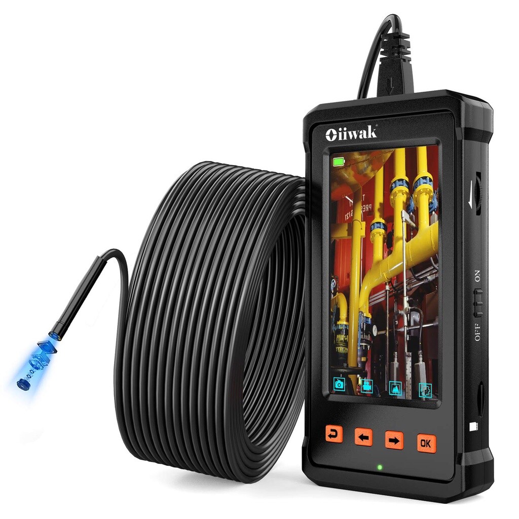 OIIWAK Dual-Lens Industrial Endoscope 49FT 8MM 1080P Inspection Camera Borescope