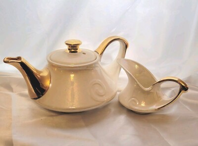 Lovely Vintage Aladdin Style  22K Gold Iridescent Handpainted Teapot And Creamer